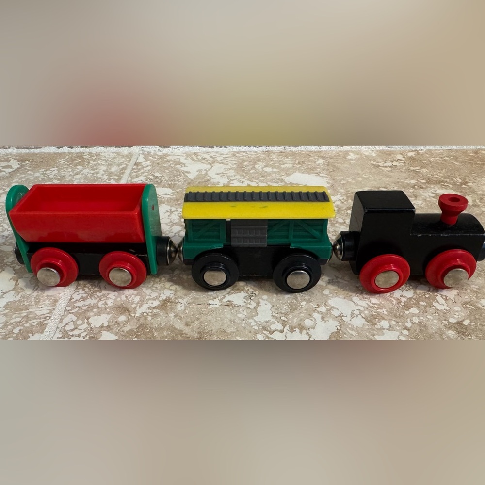 3 wooden train cars (including engine) compatible with Brio and Thomas